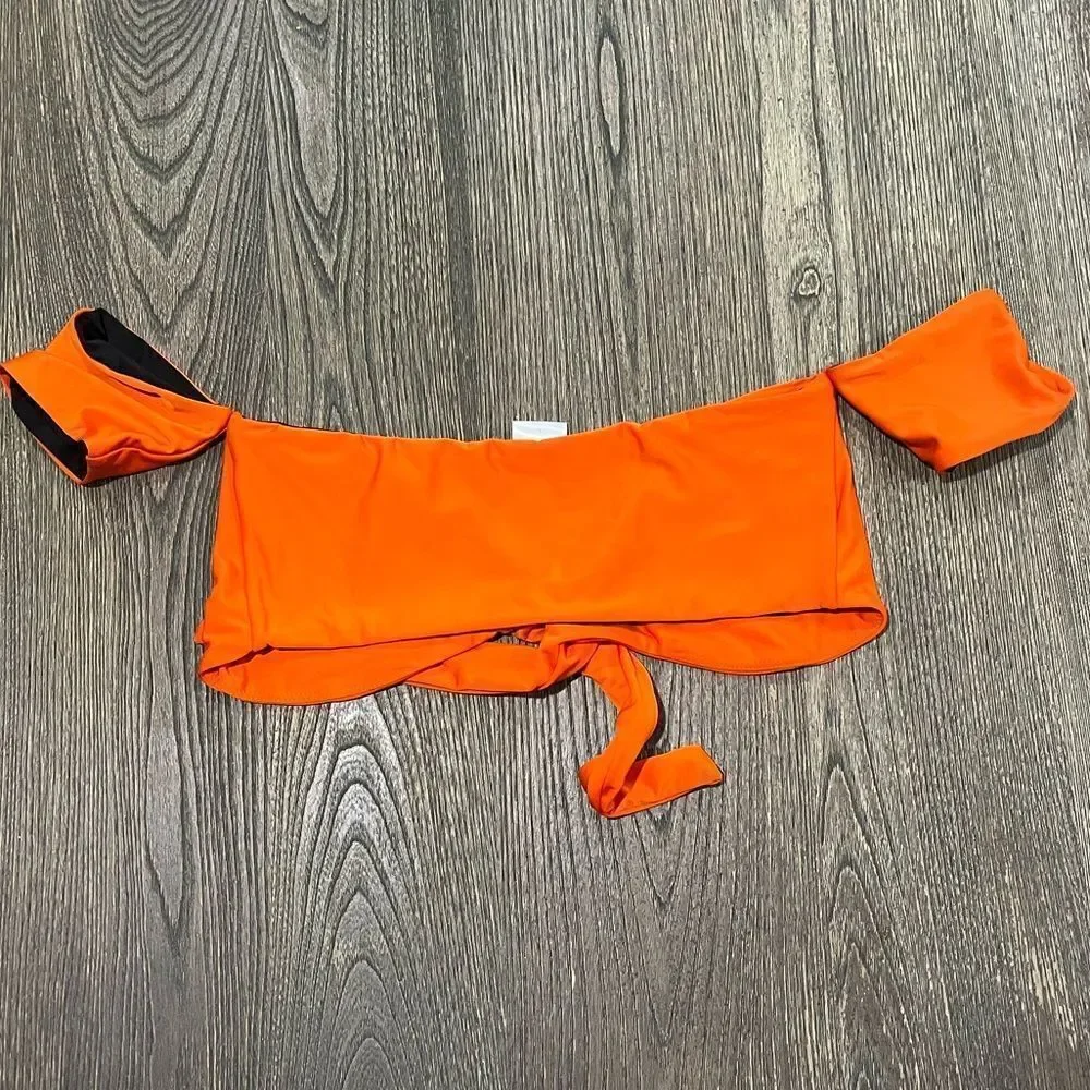 NWOT B Fyne Swim Top Tie Front Off The Shoulder Sleeve Non Padded Orange Size L